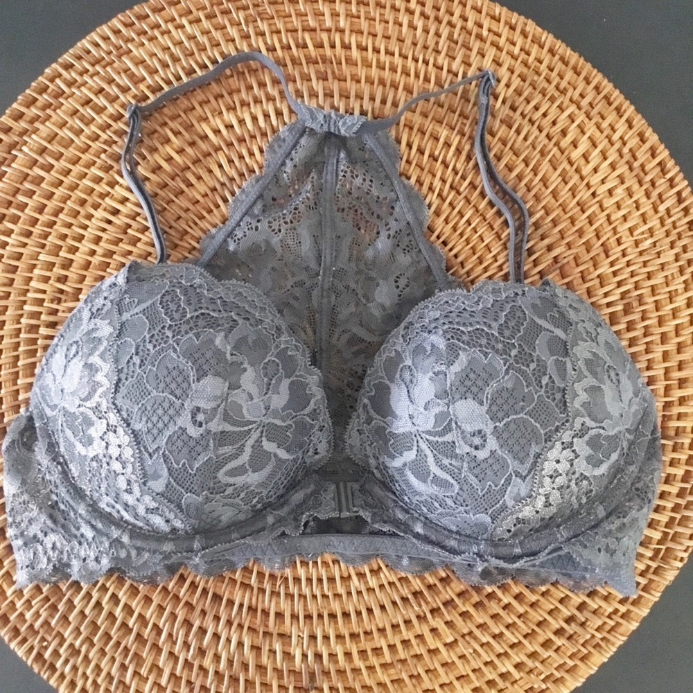 Victoria’s Secret Pink Lace Gray Shimmer Bra Size 32C Padded